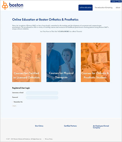 Screenshot of Boston O&P Online Education Resource